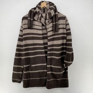 BCBG MAXAZRIA Cardigan 2XS Scarf Striped Open Front Draped Neck Gray Brown